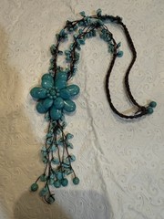 Handmade Turquoise Stone Flower Statement Necklace Boho Choker Cascade Fringe