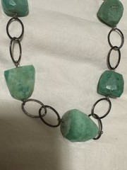 30”Green Chalcedony Nugget Beads &Silver Links necklace W/silver Lobster Clasp.