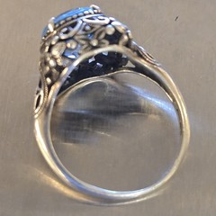 VTG Signed CNA Blue Topaz Thai Sterling Silver 925 Filigree Sz 10.5 Ring 6 Grams