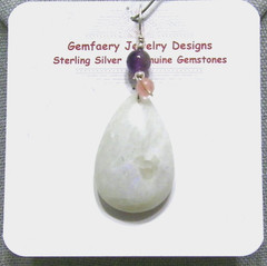 Sterling Silver Wire-Wrap Natural RAINBOW MOONSTONE Pendant #31…Handmade USA