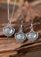 Western Bohemian Jewelry Set Antique Silver Pendant Choker Necklace/Drop Earring