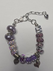 CHARM BRACELET – Purple European Bead Adj Silver-Tone 7″ Snake Chain