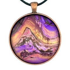 Pendant Necklace Handmade «Volcano Mountain» Copper Bezel & Tray 38mm Black Cord