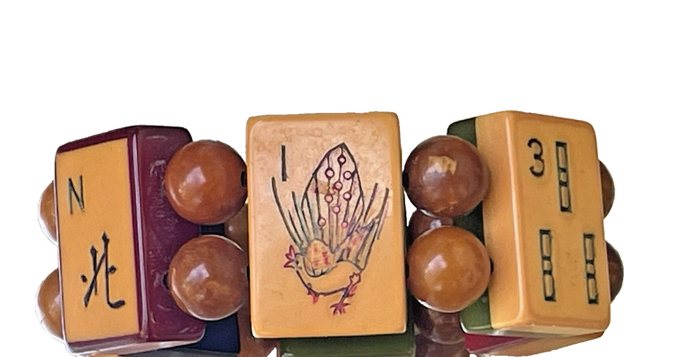 Antique Bakelite Tiles Enrobed, Dovetail Deluxe Mah Jongg Bracelet, Jan Carlin