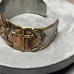 Artisan Mixed Metal Cuff Bracelet Christian Themed Gold Copper Silver Tones