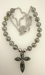 Rhodium Chain 1 1/4″ x 1 3/4″ Seraphinite Cross Crystal Beaded 28″ Necklace OA5