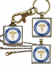 CNA Certified Nursing Assistant Necklace, Key Chain or Charm Glass Nurse Gift