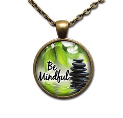 Zen Be Mindful Peace Harmony – Handmade ROUND Glass Pendant Necklace