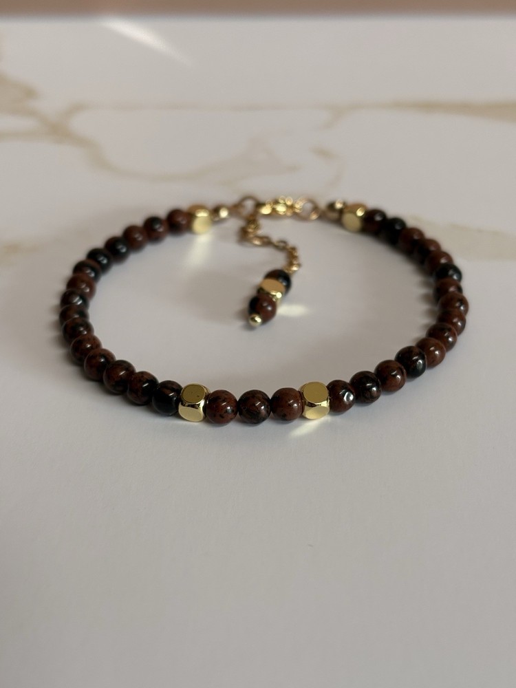 Mahogany Obsidian 4mm Natural Gemstone Beaded Bracelet Handcrafted Jewelry
