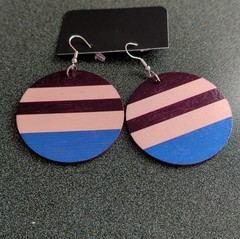 Purple Beige Blue Wood Dangle Drop Earrings Round Handcrafted Hook for Women