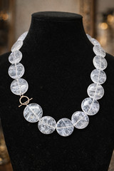 Vintage Crackle Quartz Necklace 30mm Clear Beads Statement Toggle Clasp