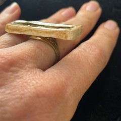 Ceramic glass ring. Statement ring. art to wear. Bar green brown adjustable band