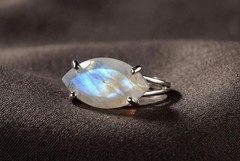 Moonstone Ring Anemone Marquise Cut Rose Gold Sterling Silver Jewelry