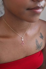 14k Solid Gold Tango, Salsa Pendant, Red Enamel Necklace, Dancing Woman Charm
