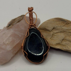 Handmade Copper Wire Wrapped Black Stone Pendant Artisan Jewelry