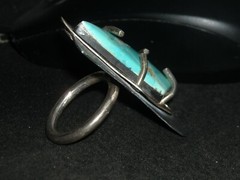 vintage sterling silver &steel ring artisan 2X1.25″ 28.4g OOAK blue turquoise 12