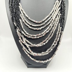 Charming Charlie Multi Strand Seed Bead Necklace Layered Silver Black Edgy Glam