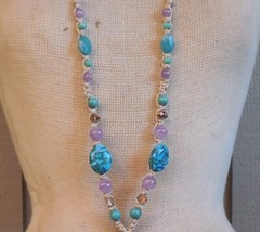 Aqua Blue Quartzite Adjustable Hemp Necklace Amazonite Amethyst Gemstone Beads
