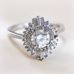 Size 4.5, 925 Sterling silver ring with crystal and CZ cluster, engagement ring