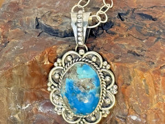 Vintage Etta Endito Native American Sterling Turquoise Necklace 20″–408.25