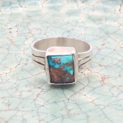 Vintage triple split shank sterling silver turquoise pinky ring sz 5