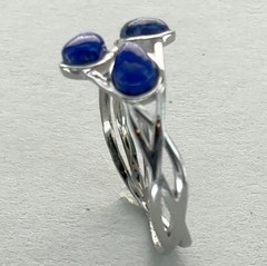 Triple Pear / Drop Blue LAPIS LAZULI Leaf Ring – 925 STERLING SILVER #102e