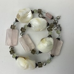 Vtg Morganite MOP Faceted Gemstones Pearl Collar Necklace Sterling Artisan Made
