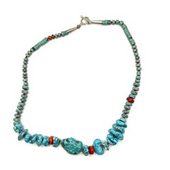 Vintage Handmade Genuine Turquoise Chunk and Rondelle Bead Necklace