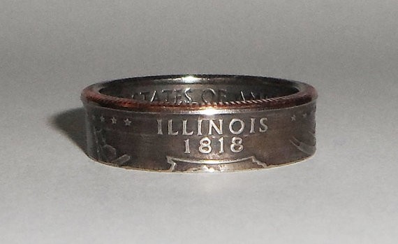 «Sealed» ILLINOIS US STATE QUARTER handmade coin ring or pendant size 4-14