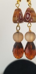Vintage Elements Red Brown Trade Bead, Seaglass, Crystal dangle drop Earrings