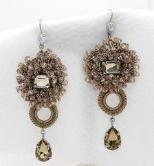 Elegant Gold Cluster Crystal Drop Dangle Earrings Long 3 3/4″ New Without Tag