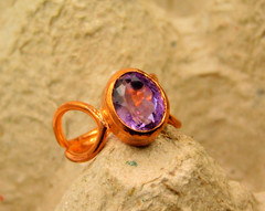 Gorgeous Natural Brazil Amethyst Handmade Artisan Fine Designer Copper Ring