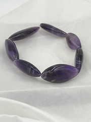 Natural Amethyst Gemstone Long Pointed Oval Beaded Stretch Bracelet