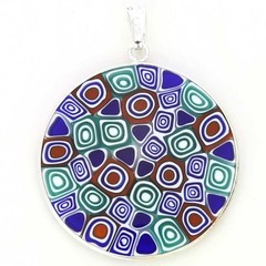 GlassOfVenice Murano Glass Millefiori Pendant in Silver Frame 1-1/4″