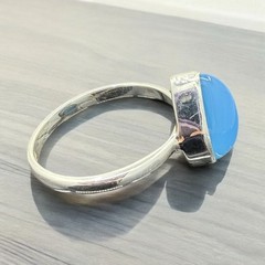 Natural Pear Cut Blue Chalcedony Ring Solid 925 Sterling Silver US Size 8