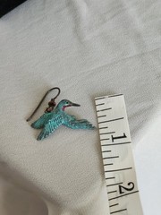 Signed Artisan Bronze Hummingbird Earrings Hand Patinated Bird Dangle Handmade