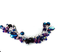 Handmade bracelet upcycled blue purple beads wirework Pat2 sz 6.2