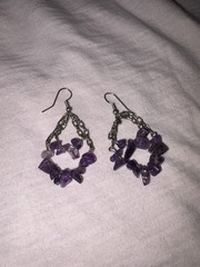 Amethyst Chip Teardrop Chain Dangle Hook Earrings