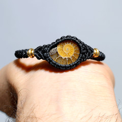 Prehistoric Echo • Ancient Ammonite Fossil Macramé Bracelet • Handmade Wristband