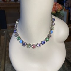 MARIANA Israel Swarovski Crystal Mosaic Flower Silver Plated Choker Necklace