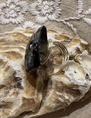 Sterling Silver Large Faceted Dark Crystal Wire Wrapped Ring