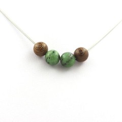 stones And Minerals. Wooden Bead Necklace + AUSTRALIAN Epidote 8 Mm Chain In A