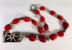 Vintage Tibetan Dzi Bead Coral Necklace Large Chunky Red Coral Tribal Boho