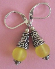 lemon yellow BEACH SEA FROSTED GLASS earring SP HANDCRAFTED leverback xx