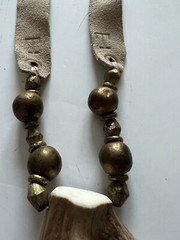 Twine & Twig Gold Paint Dipped Lg Double Tip Antler Necklace Suede Strap