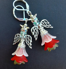 CHRISTMAS ANGEL Acrylic FLOWER Glass Pearl earring SP LEVER BACK #XAG