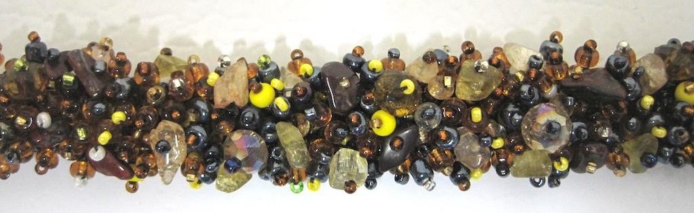 Guatemala Hand Beaded Bracelet Brown Black Yellow Raised Beads Adjustable