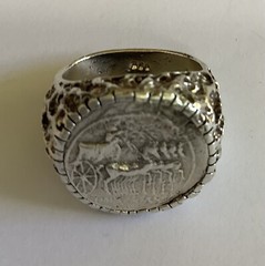 ring Roman style 925 sterling silver coin is silver but not real coin