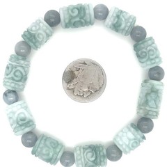 Green Hand Carved Jadeite Barrel Adjustable Bracelet Type A with 翡翠缅紫绿