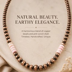 Pink Conch Shell Copper Southwestern Beaded Necklace